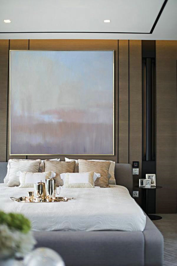 Extra Large Acrylic Painting On Canvas,Abstract Landscape Oil Painting,Original Art Acrylic Painting,Sky Blue,Pink,Light Yellow